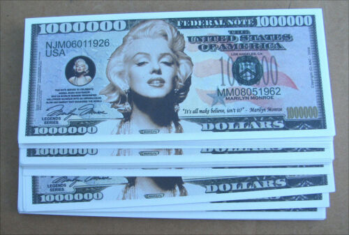 LOT OF 10 Marilyn Monroe MONEY FAKE WHOLESALE MILLION DOLLAR BILLS FREE SHIP