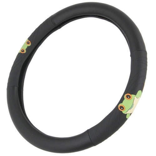 New Green Frog Logo Black Synthetic Leather Steering Wheel Cover