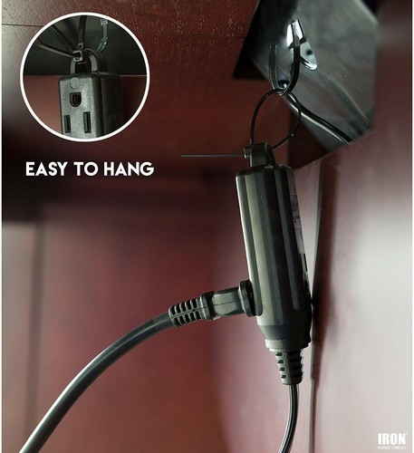8 Ft Extension Cord with 3 Electrical Power Outlet 16//3 Durable Black Cable