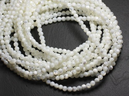 Perles de Nacre blanche irisée Boules 2mm Fil 39cm 170pc env