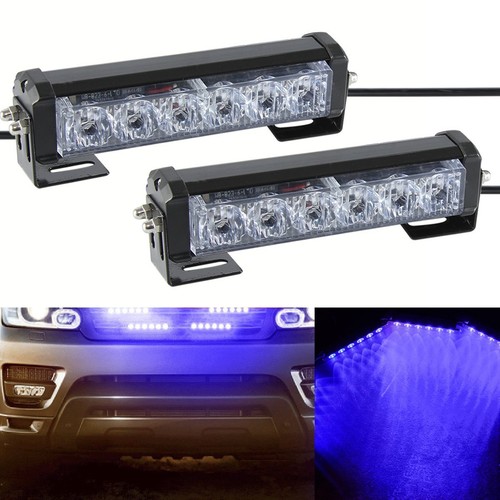 2x6LED Car Grille LED Emergency Beacon Light Bar Hazard Strobe Warning Lamp Blue
