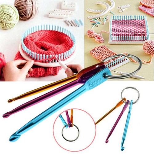 3pcs Aluminum Knit Needle Handle Crochet Hook Needle Weave Yarn Keychain Keyring