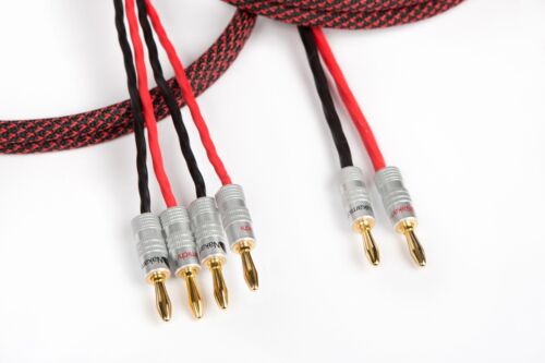 Elite Pure Copper Braided BiWire Speaker Cable 1 Pair 12 Ft. 2 to 4 Banana