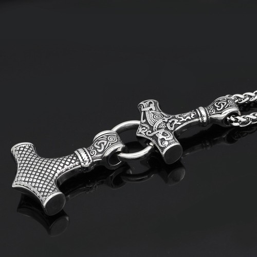 Stainelss Steel Viking Amulette 2 Thor Hammer MJOLNIR Collier Pendentif-Sac Cadeau