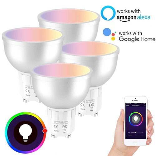 1//2//4PCS GU10 LED Smart Wifi Light Bulb Lamp Warm Cool White RGB APP Control