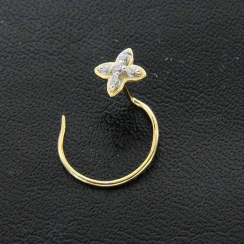 0.06 ct Round Diamond Flower Nose Stud Ring Piercing Pin 9ct Yellow Gold Over