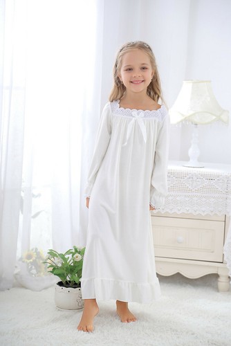 Girls Long Sleeve Nightgown Student Child/'s Soft Cotton Homewear Evening Dress