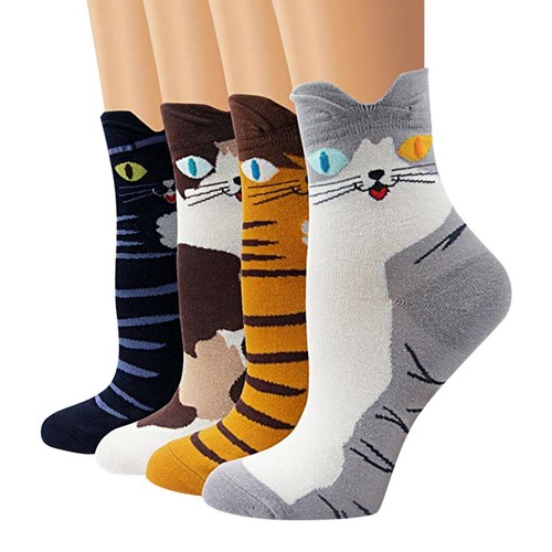 4PCS Women Ladies Girls Students Funny Socks Cute Cartoon Funky Cat Warm Socks