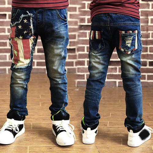 Fashion Baby Kids Boy Zipper Stretch Jeans Pants Elastic Waist Denim Trousers