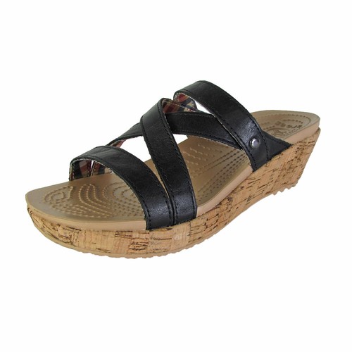 Black//Black US 4 Crocs Womens A-Leigh Mini Wedge Leather Shoes