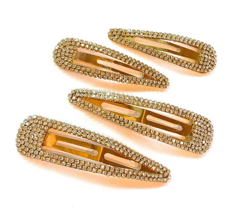 Clear Stones Details about / Mia Beauty Large Rhinestone Snip Snaps Barrettes Hair Clips Gold