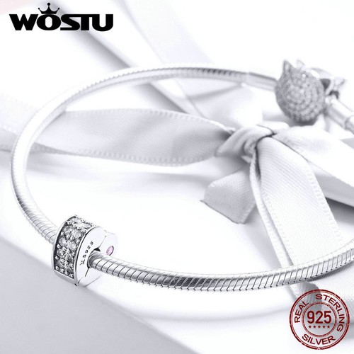 Wostu 925 LOVE charm bead Pendentif En Forme De Cœur Avec Zircone Cubique Coupe bracelet collier cadeau de Noël