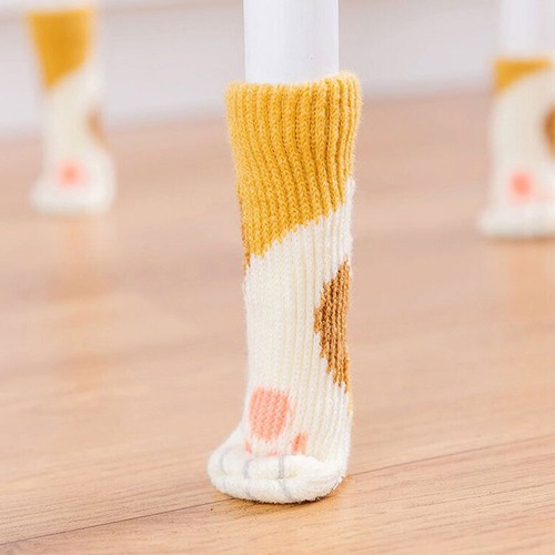 4PCS Cat Paw Knit Table Chair Foot Leg Sleeve Cover Anti-Slip Socks Protector