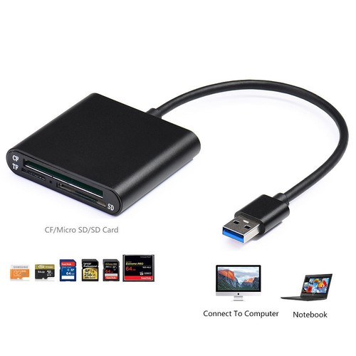 Multi-in-1 Aluminum USB 3.0 CF//SD//TF Micro SD//SDMD//MMC Memory Card Reader Black