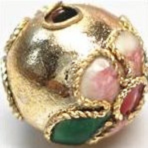 20 Gold Coloured Cloisonne Beads Enamel Round Spacer Floral 6mm