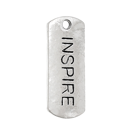 INSPIRE Antiqued Silver 21mm Rectangle Affirmation Traditional Charm 1pc