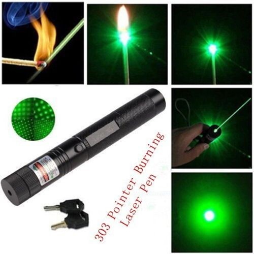Military 532nm 5mw Green Laser Pointer Lazer Pen Beam 18650 battery+2Safety Key