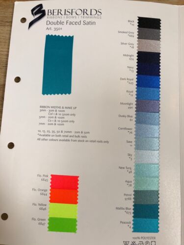 Berisfords UK Best Quality 15MM//5//8/" Double Satin Ribbon Choose Colour x 5 Metre
