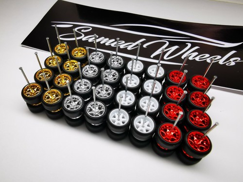 16 set 6 spoke multi color MIX Premium rubber wheels for 1:64 HW car