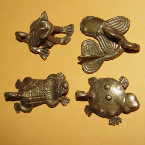 Details about  &nbsp;4 African Bronze Pendant Amulet Necklace Ashanti Baule Dogon Frog Fish Turtle
