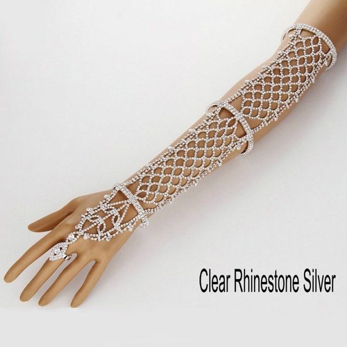 Women Arm Hand Chain Ring Bracelet Crystal Cuff Party Rhinestone Belly Dancers