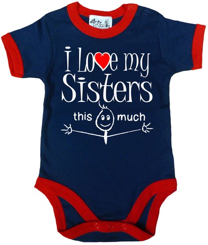 Funny Baby Bodysuit /"I Love My Sisters this Much/" Trimmed Babygrow Newborn Gift