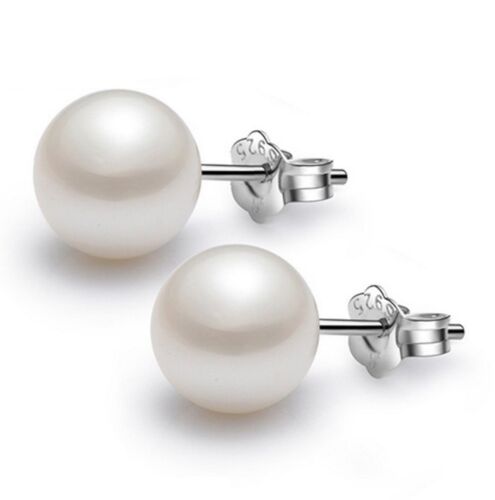 Classic 925 Sterling Silver 8mm Sea Shell Pearl Round Stud Earrings Gift Box K72 