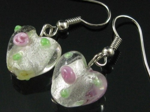 Wholesale Lots 4 Mix Colour Glass Heart Silver Plated Earrings Random Pick