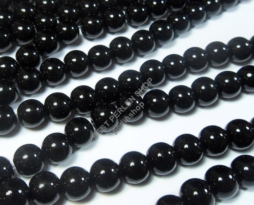 EDELSTEIN PERLEN HALB NATURSTEIN SCHWARZ ONYX NEU PERLENKETTE RUND 6mm BEST G27