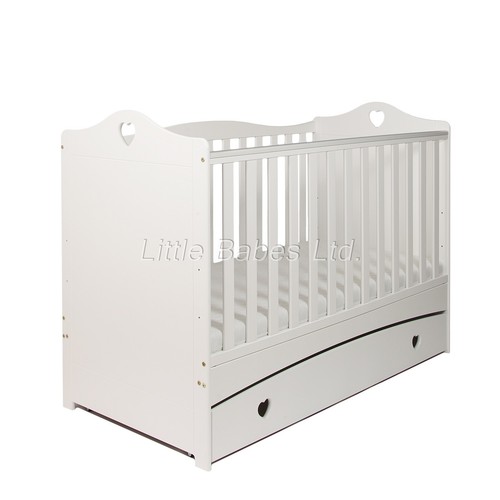 Optional Mattress 140x70x10 Solid Love Heart IMOGEN White Baby Cot Bed Drawer