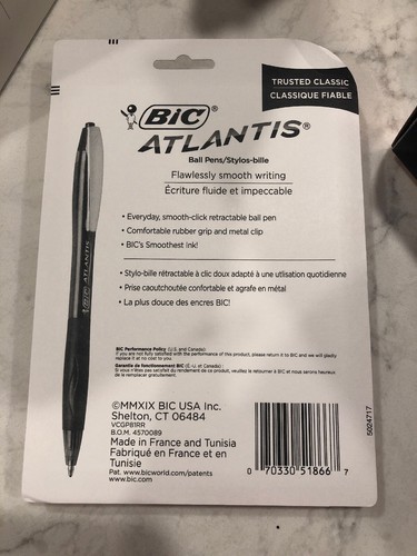 BIC Atlantis Ball Pen Medium Black 8 Pack Brand New In Package