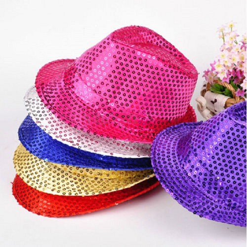 Flashing Light Up Led Fedora Trilby Sequin Unisex Fancy Dress Dance Party Hat