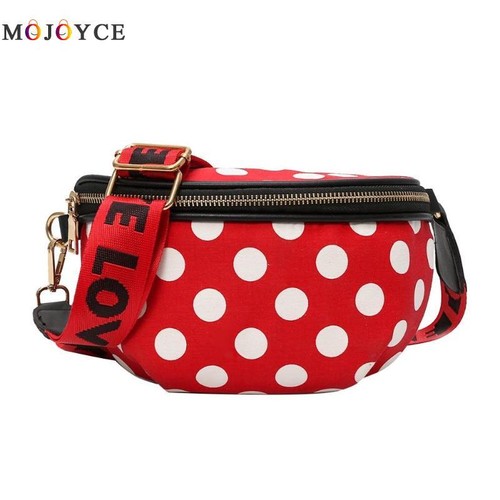Casual Women Nylon Waist Bag Female Polka Dots Zipper Chest Fanny Pack
