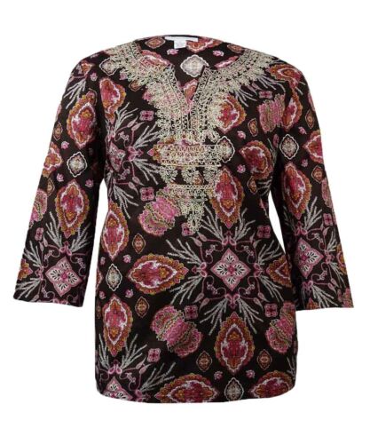 Charter Club Women/'s Soutache Printed Cotton Tunic S, Rich Truffle Combo