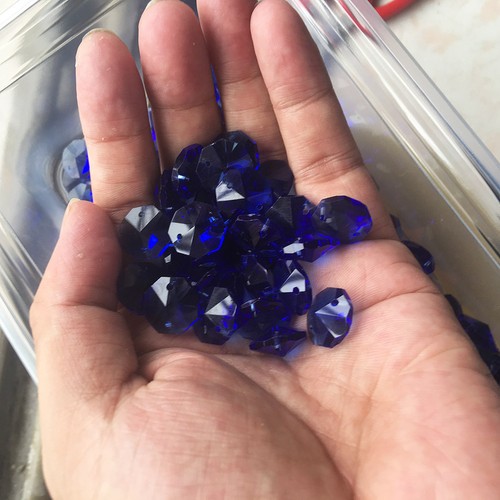 50 Blue 14mm Octagon Glass Crystal Beads Chandelier Part Decor Lamp Prism 2Holes