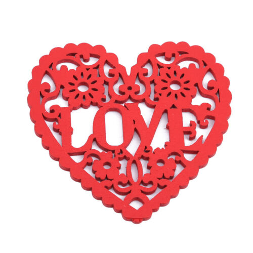 DIY 10 Pcs Red Hollow Heart Ornament Pendant Wooden Hanging Wedding Decor Jian 