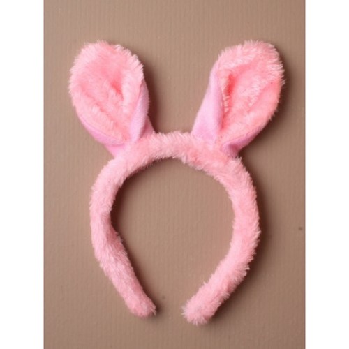 NEW Pink furry fabric bunny ears aliceband headband easter hen do fancy dress