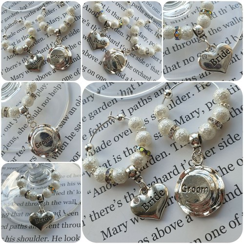 Mariée et marié TOP HAT mariage verre charms cœur perles et cristaux Sac Cadeau