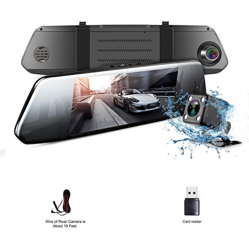 Dual 1080P Lens Mirror DashCam 7/" IPS Touch Screen Rear View Car Camera