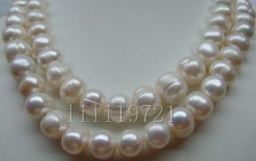 Beautiful 100/% natural 12-13mm white Freshwater pearl necklace 34/"