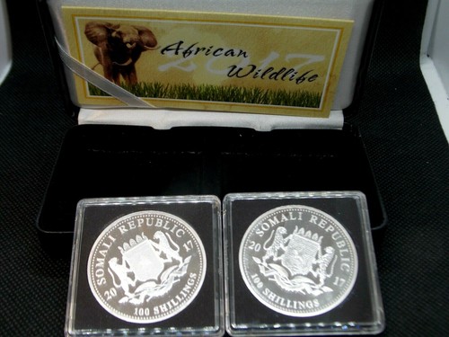 2 Coin 2017 Somalian ELEPHANT DAY /& NIGHT Colorized Silver AFRICAN WILDLIFE
