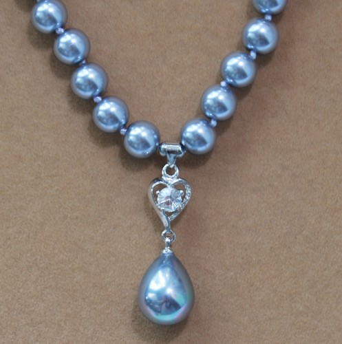 Long 14-24/" 8 mm Akoya Shell Pearl PERLES rondes Drop Pendentif 12x16mm Collier AAA