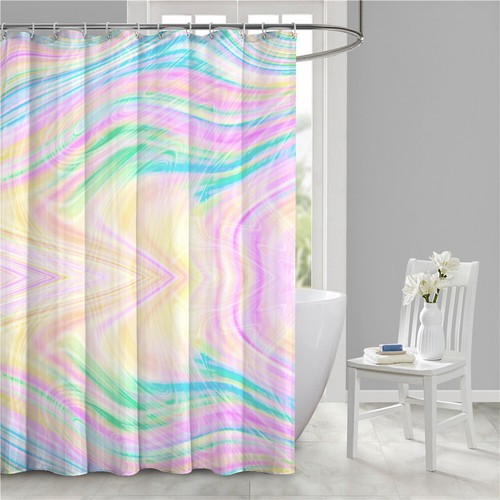 12 Hooks Rainbow Color Stripes Pattern Shower Curtains Waterproof Bath Curtain