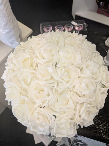 Beautiful everlasting roses in silver crushed velvet and glitter box vase LARGE