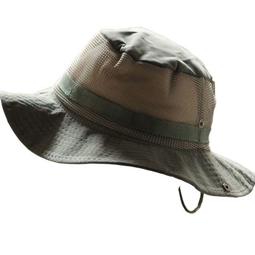 Unisexe Outdoor Chasse Pêche Mesh Cap large bord toile Chapeau Soleil Seau Chapeau
