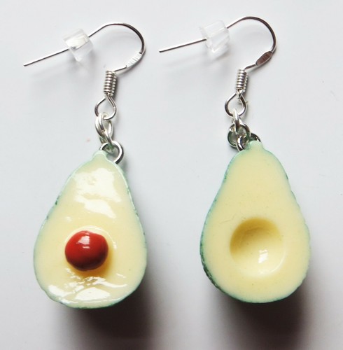 Food miniatures *Avocado* earrings on silver plated fishhook posts