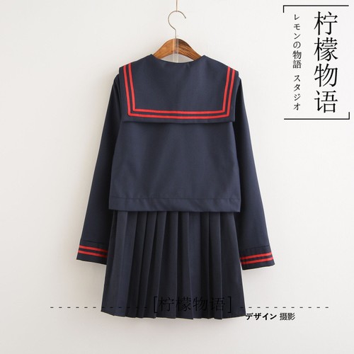 Japanese JK Sailor Girls Women School Kansai Collar Three White Line Uniform #12