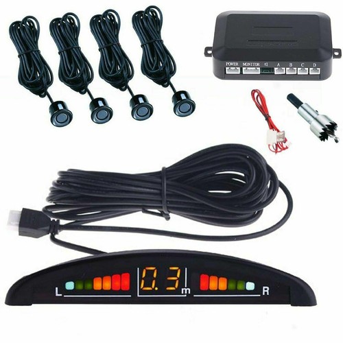 Kit 4 Sensori Di Parcheggio Neri Per Auto Con Display Suono Led Acustico