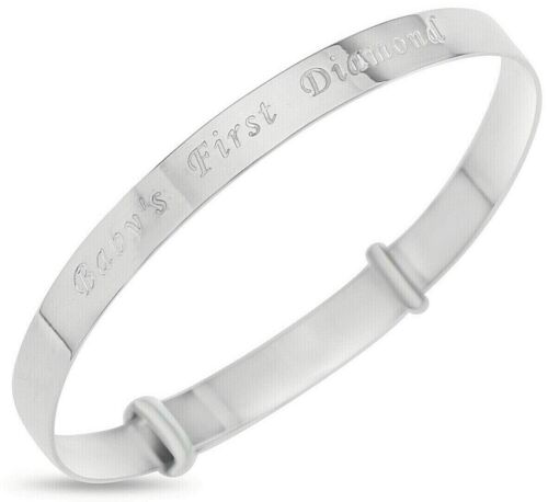 Silver Baby/'s First Diamond Bracelet Bangle Girl Shower Baptism Christening gift