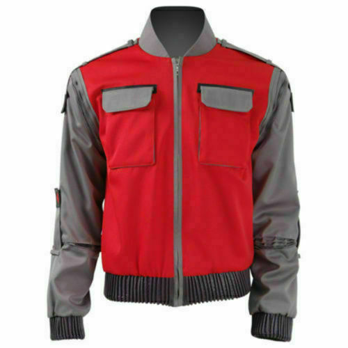 Back To the Future Marty Mcfly Jacket Cosplay Costume Adult Red Coat Any Size